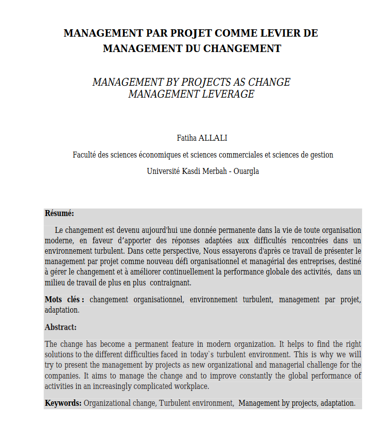 MANAGEMENT BY PROJECTS AS CHANGE MANAGEMENT LEVERAGE